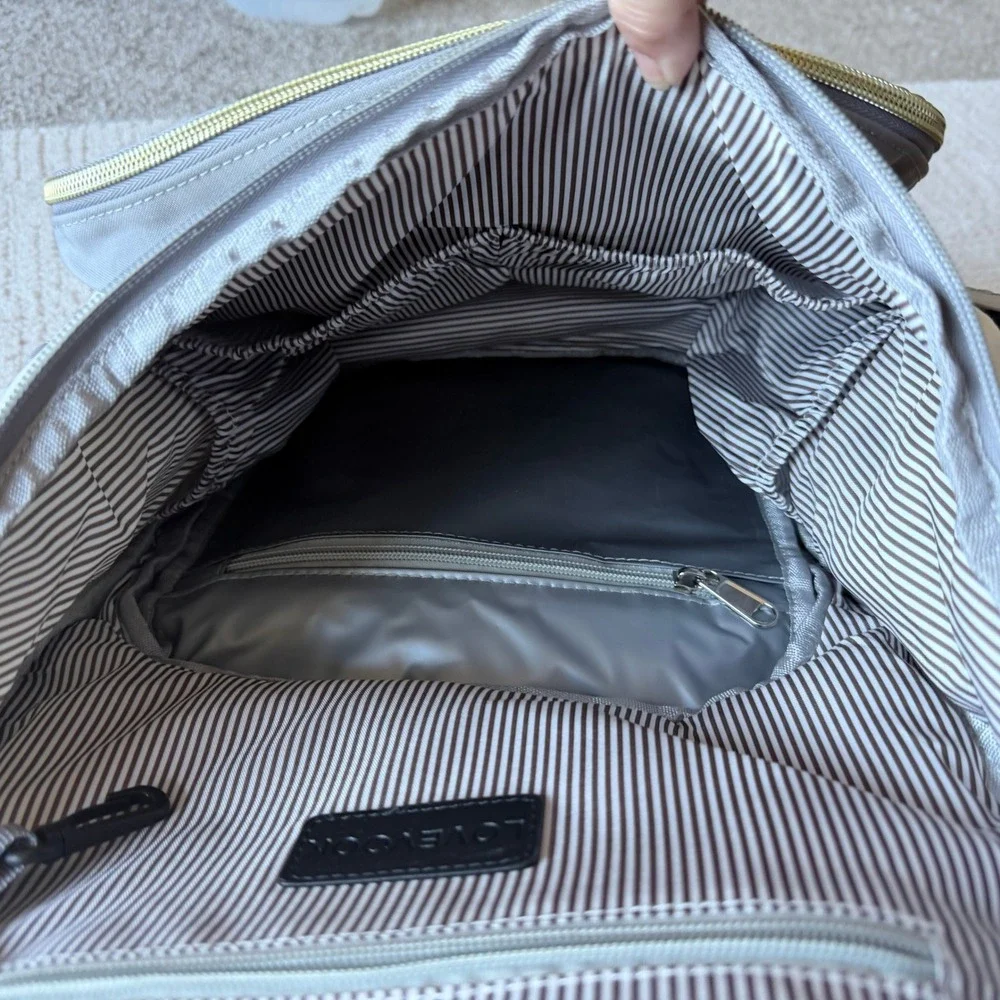 Lovevook Diaper Bag Backpack Grey Cream Quilted Multi-Pocket Travel Bag